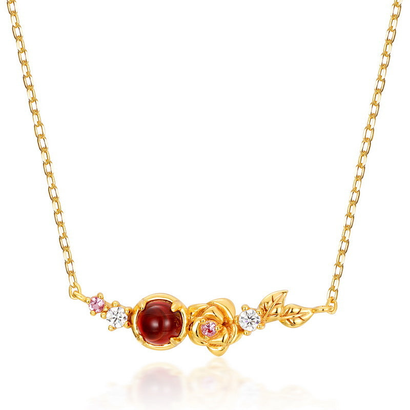Gold-Plated 925 Sterling Silver Garnet Flower Bracelet
