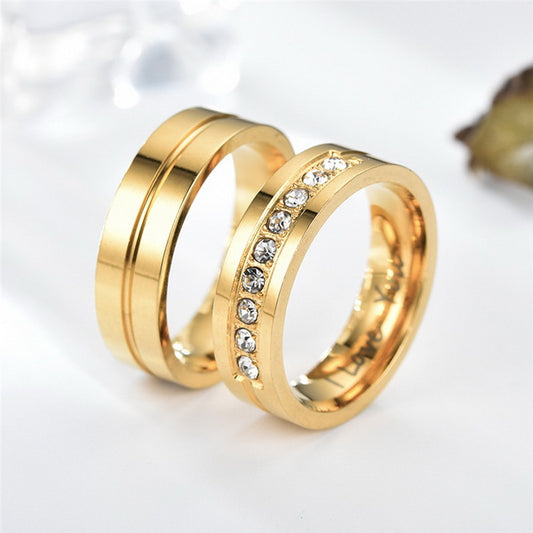 Stainless Steel Zircon Couple Ring