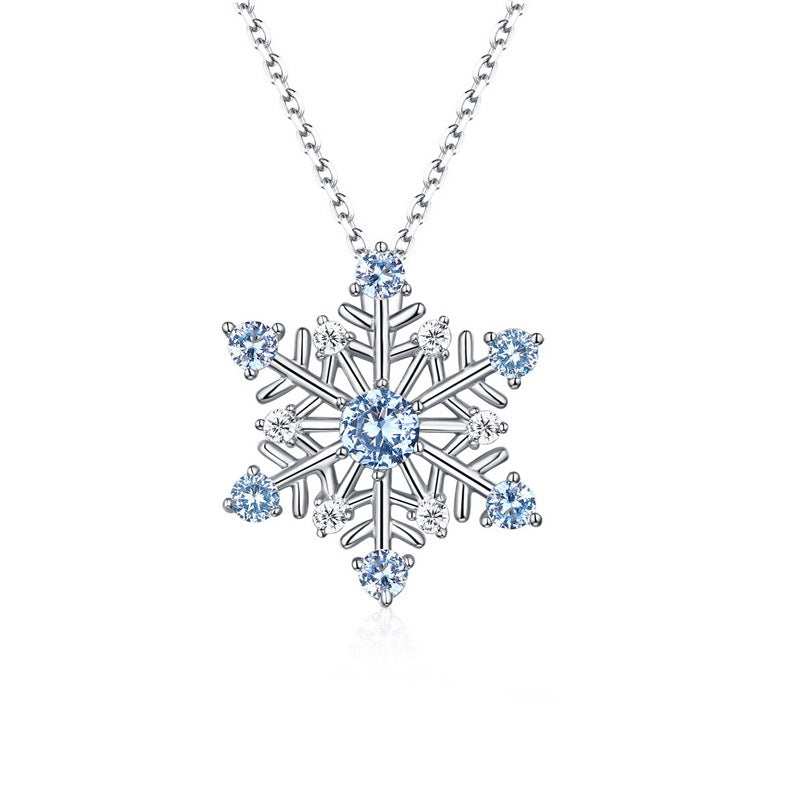 Snowflake Pendant Necklace in 925 sterling silver, worn on the collarbone — Origsoul