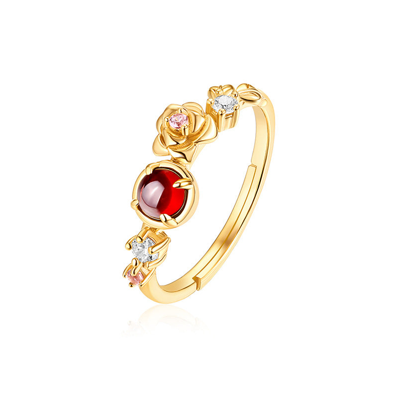 Gold-Plated 925 Sterling Silver Garnet Flower Bracelet