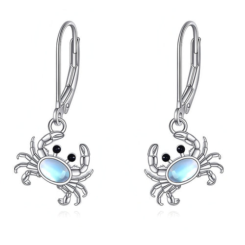 925 silver crab earrings with blue accents and black eyes for ocean-inspired jewelry lovers