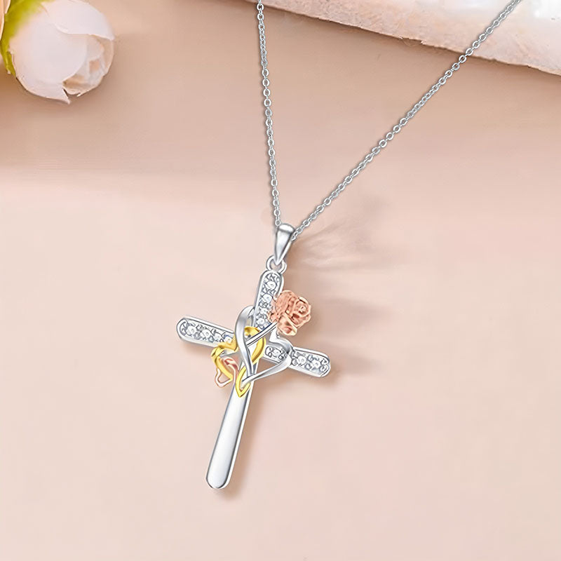 Stylish S925 Sterling Silver Rose Cross Pendant for Women | Origsoul