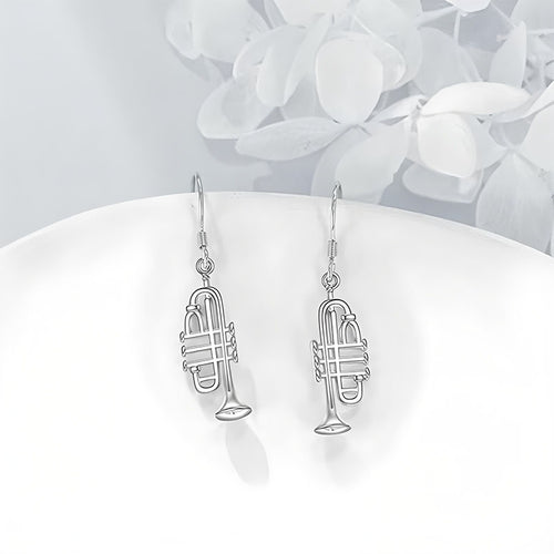 Origsoul 925 silver trumpet earrings with detailed trumpet design and hook closures