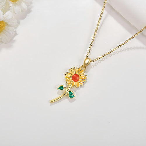 Origsoul 925 sunflower pendant for women in gold with colorful enamel details on a delicate chain