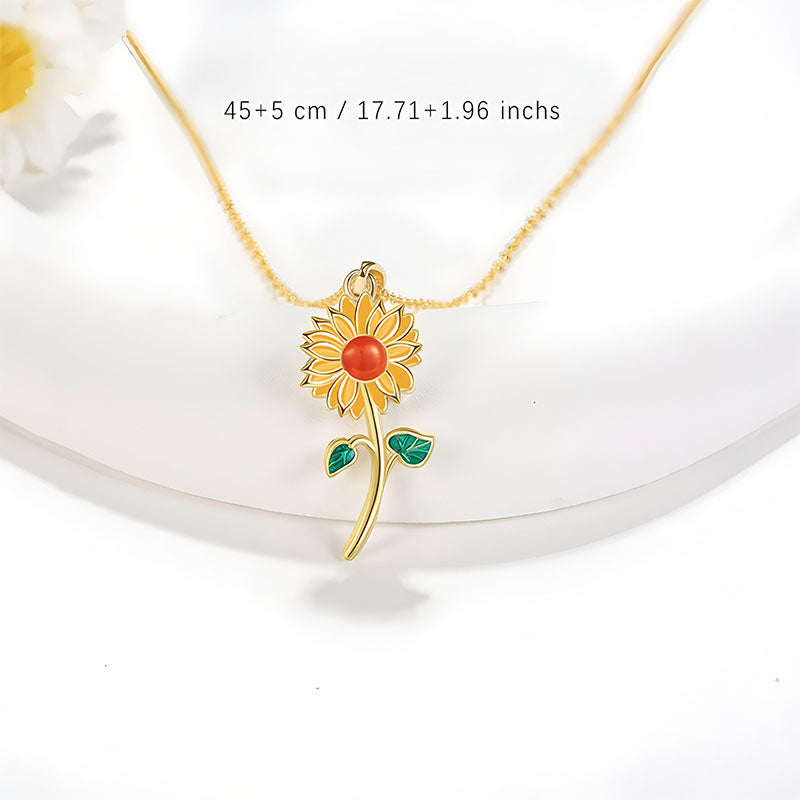Origsoul 925 sunflower pendant for women with gold chain and colorful enamel details