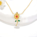 Origsoul 925 sunflower pendant for women with gold finish and colorful enamel details on a chain