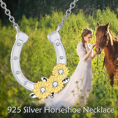 Origsoul lucky horseshoe necklace with 925 silver and gold flower accents on a chain