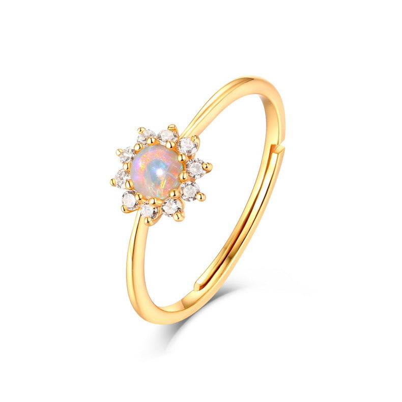 Opal Sun Ring in 925 sterling silver, on a hand — Origsoul