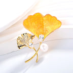 Golden Ginkgo Leaf Brooch