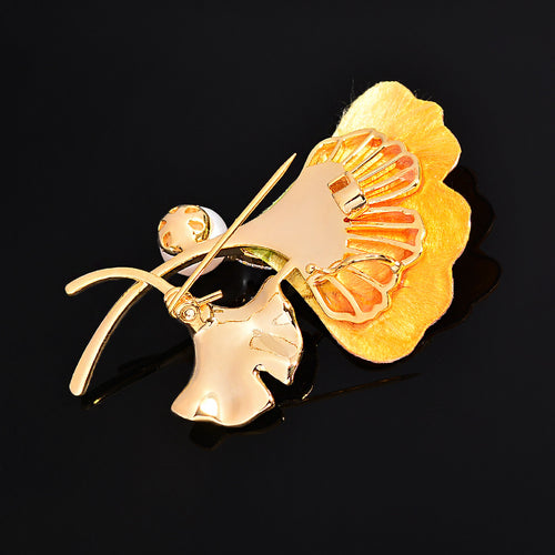 Golden Ginkgo Leaf Brooch