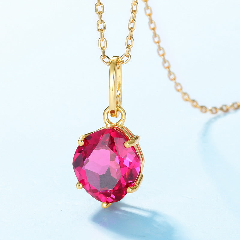 Origsoul affordable luxury jewelry gold necklace with vibrant pink gemstone pendant