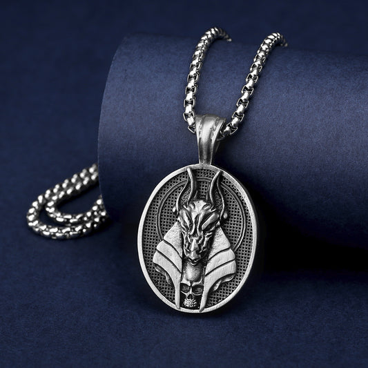 Origsoul Anubis skull pendant necklace with detailed silver animal skull design on chain