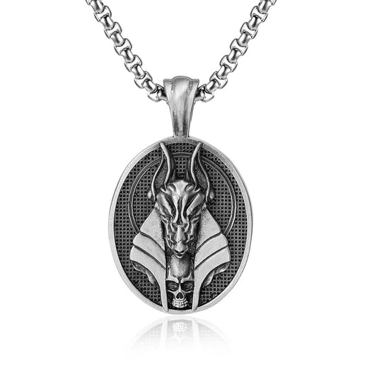 Origsoul Anubis skull pendant necklace with detailed silver animal design on thick chain