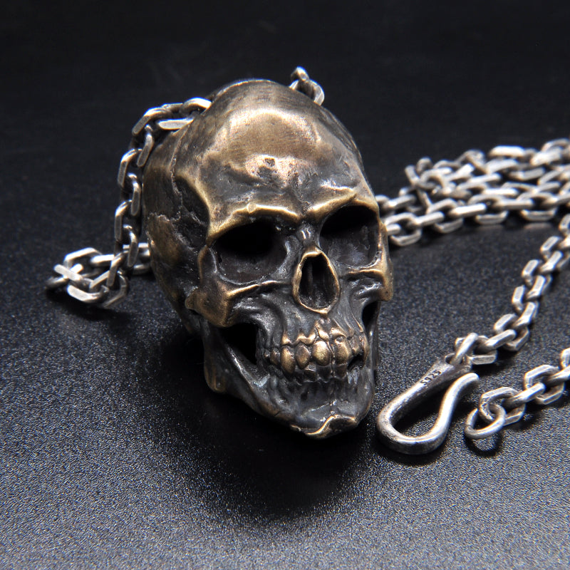 Origsoul artisan skull pendant for men in antique silver finish on a matching chain