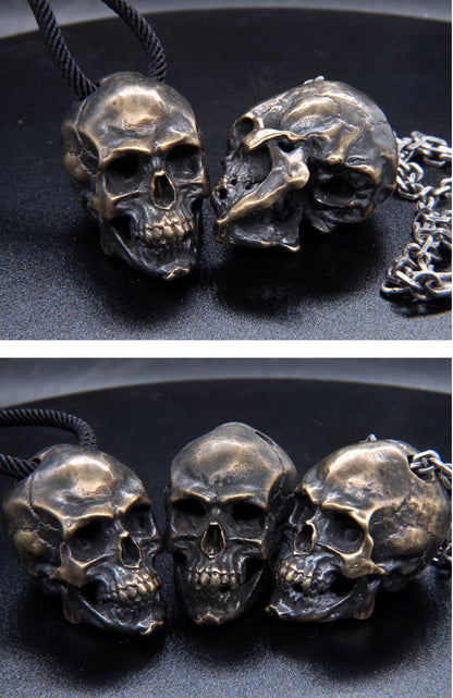 Origsoul artisan skull pendant for men in aged silver finish with detailed craftsmanship on black cord and chain