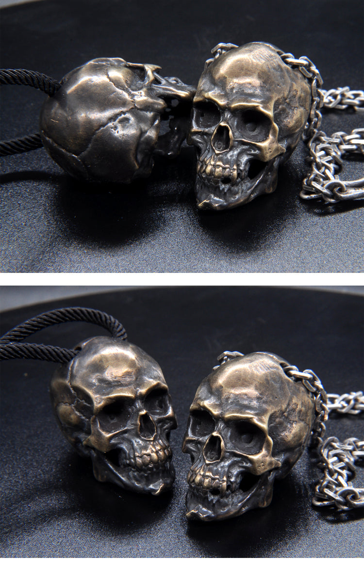 Origsoul artisan skull pendant for men in detailed metal with black cord and silver chain