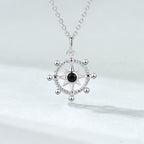 Origsoul silver blue zirconium anchor necklace with compass design and black center stone