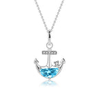 Origsoul blue zirconium anchor necklace with silver chain and sparkling crystal accents