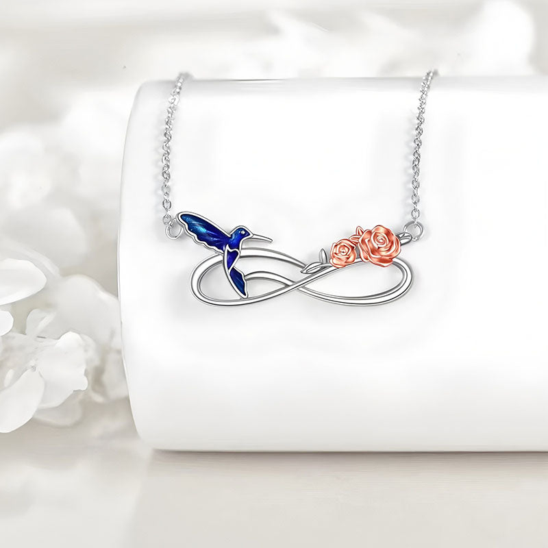 Origsoul bluebird rose pendant necklace for women featuring an elegant design with a hummingbird and roses