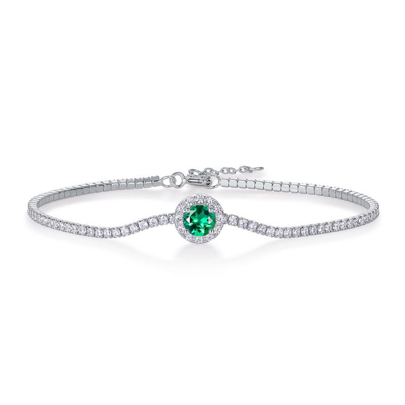 Origsoul bracelet sterling silver with green gemstone and surrounding clear crystals