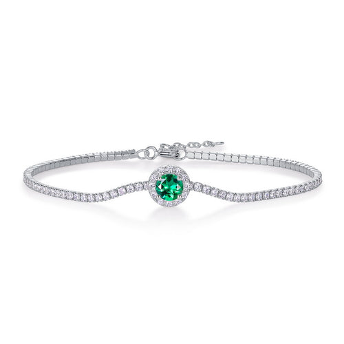 Origsoul bracelet sterling silver with green gemstone and surrounding clear crystals