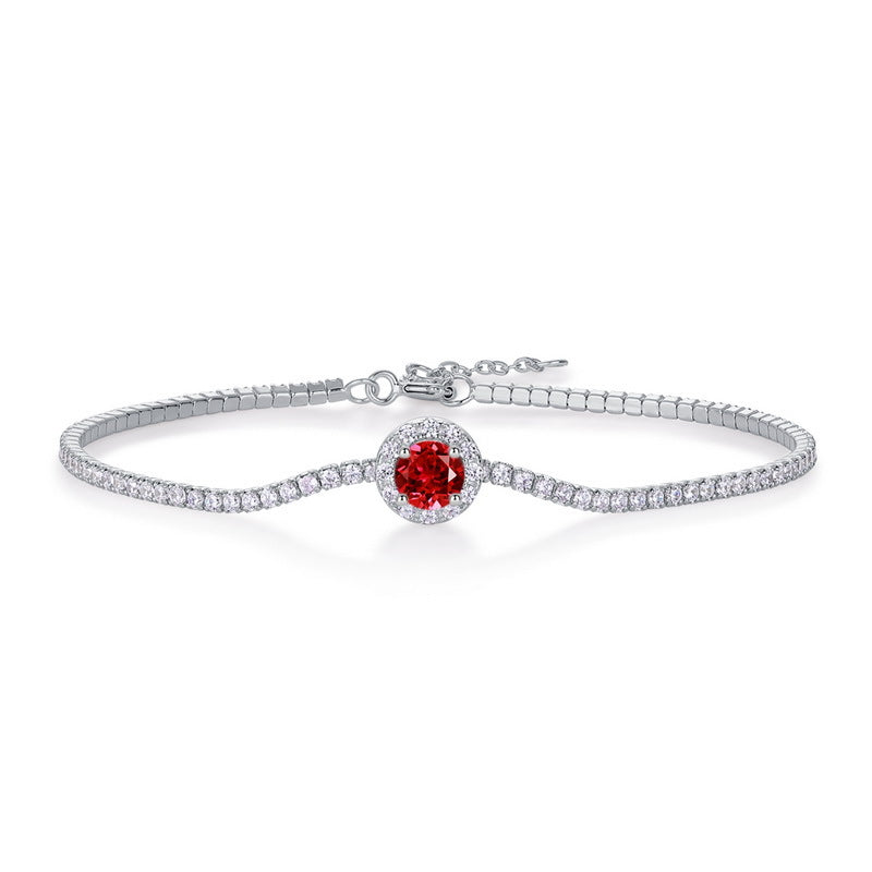 Origsoul elegant bracelet sterling silver with red gemstone and surrounding clear stones