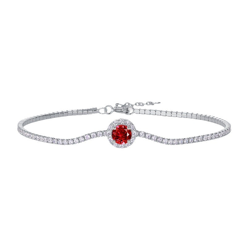 Origsoul bracelet sterling silver with a red gemstone center and sparkling clear stones