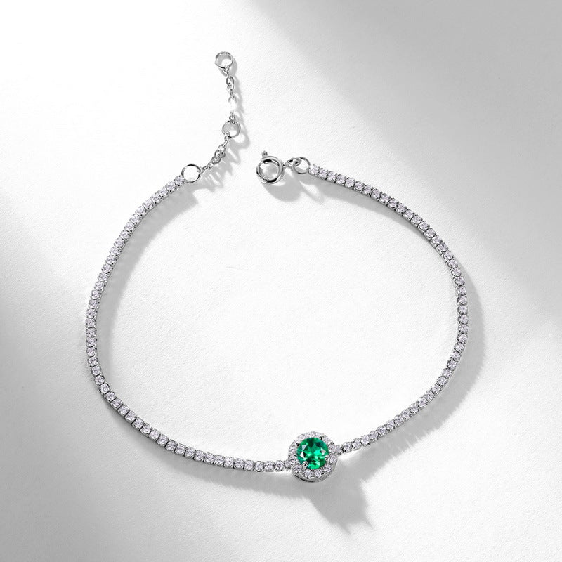 Origsoul bracelet sterling silver with green gemstone and sparkling clear stones in elegant design