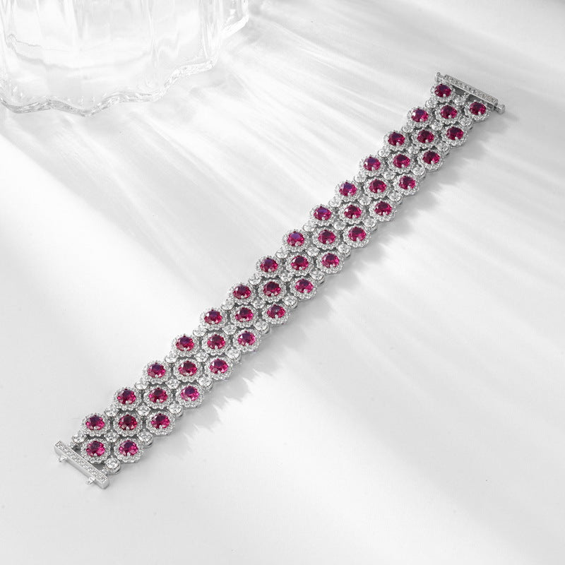 Origsoul bracelet tennis diamond with red gemstones and sparkling diamond accents in silver setting