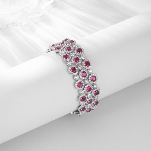 Origsoul bracelet tennis diamond with red gemstones and sparkling clear diamonds on silver band