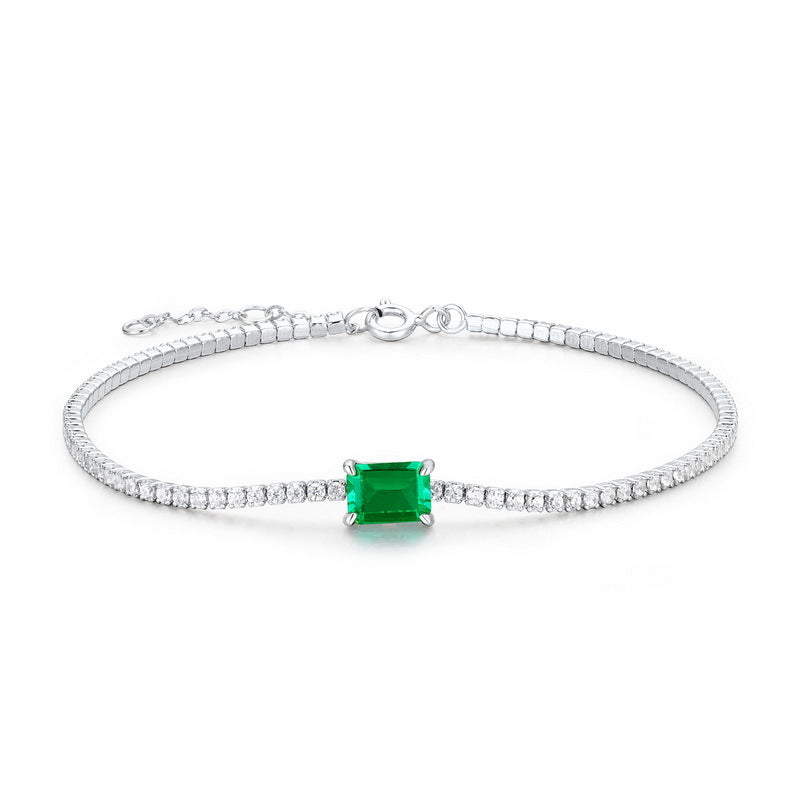 Origsoul elegant bracelet with emerald center stone and sparkling diamond accents in silver