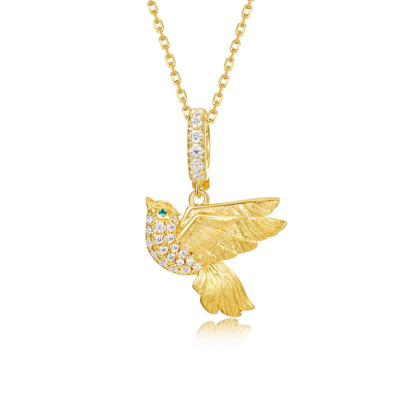 Origsoul gold plated sterling silver necklace with hummingbird pendant and crystal accents