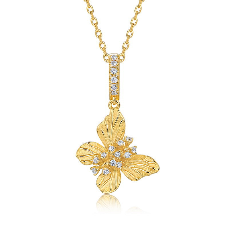Origsoul sterling silver necklace with gold butterfly pendant adorned with sparkling crystals