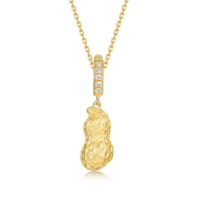 Origsoul gold pendant necklace featuring peanut charm with crystal accents sterling silver necklace