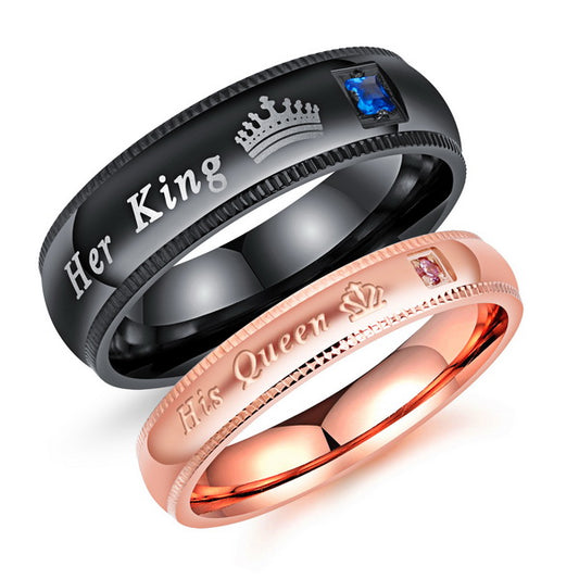 Her king&His Queen crown couple stainless steel ring