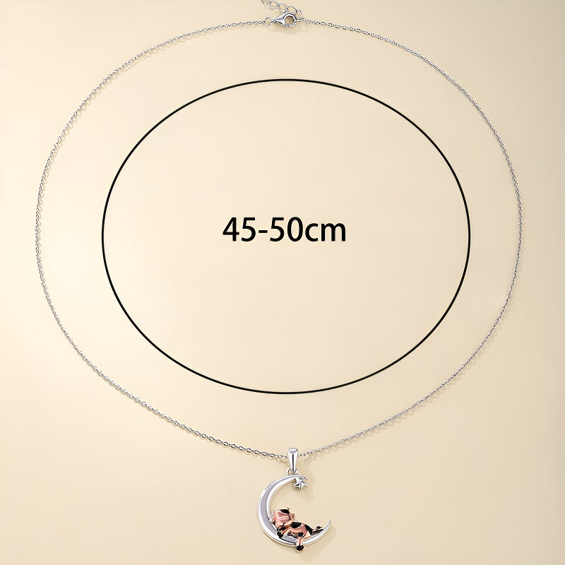 Origsoul cartoon cow moon pendant necklace with a playful design, perfect for fun and stylish looks