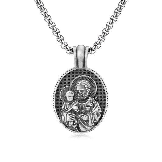 Origsoul Tranquil Spirit Collection silver Catholic saint medallion jewelry necklace with detailed saint engraving
