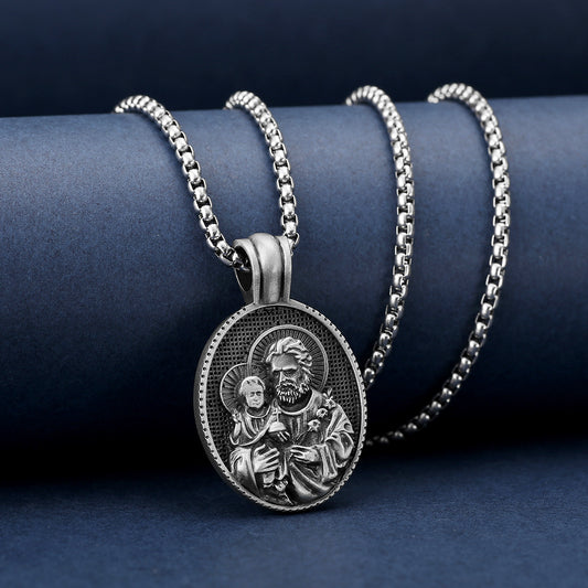 Origsoul Tranquil Spirit Collection silver Catholic saint medallion jewelry necklace with detailed religious engraving