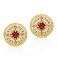Origsoul chanel vintage earrings round gold studs with red center stone and clear crystals