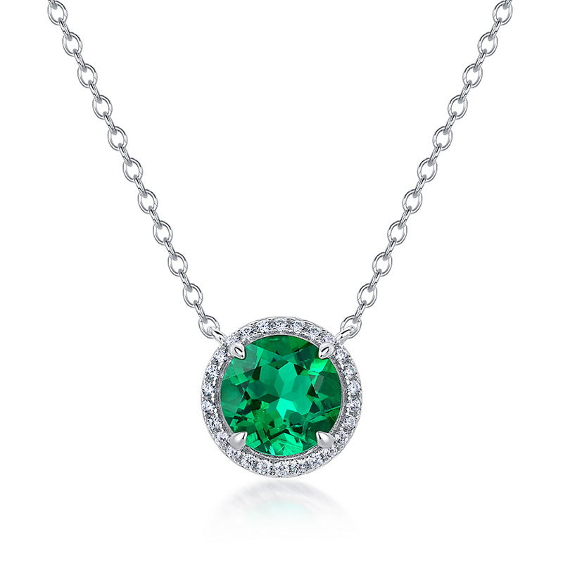 Origsoul elegant necklace and choker with a round green gemstone surrounded by small clear stones