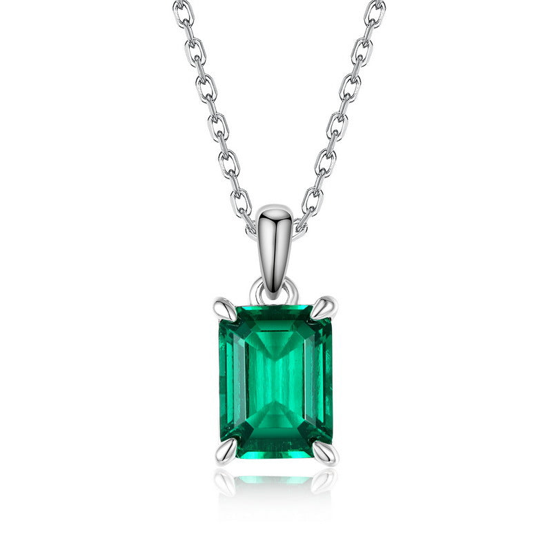 Origsoul jewelry pendant with emerald rectangular green stone on silver chain necklace
