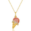 Origsoul gold pendant necklace with pink and white stones designed as ice cream cone sterling silver jewlry