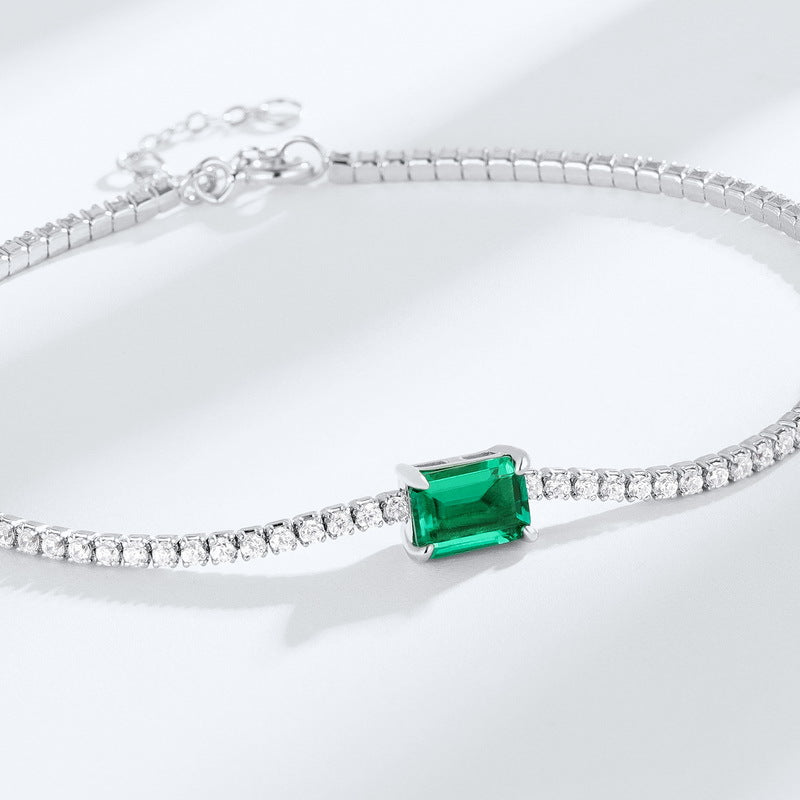 Origsoul elegant bracelet with emerald and small clear stones in silver setting
