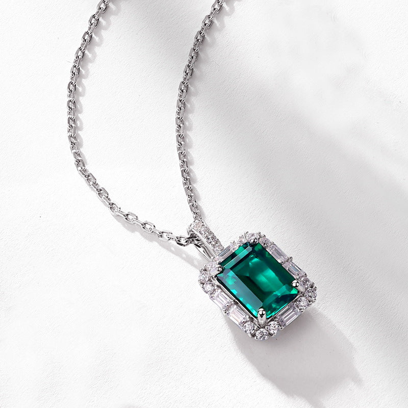 Origsoul necklace silver sterling with emerald green gemstone and diamond accents pendant