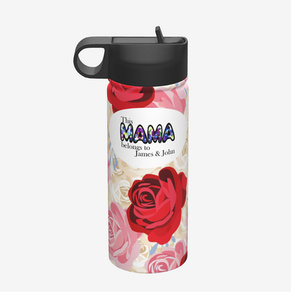 Origsoul 18oz insulated sports water bottle with red and pink rose design and personalized text