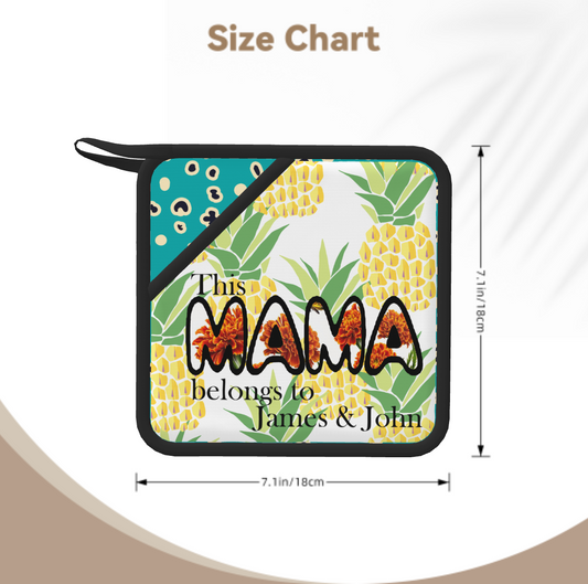 Origsoul customized silicone anti-hot pad with pineapple and leopard print design, measuring 7.1 by 7.1 inches