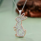 Origsoul cute bunny charm pendant with intricate floral design on silver chain necklace