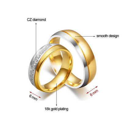Origsoul 18k gold plating everyday wear rings for couples with CZ diamond and smooth design