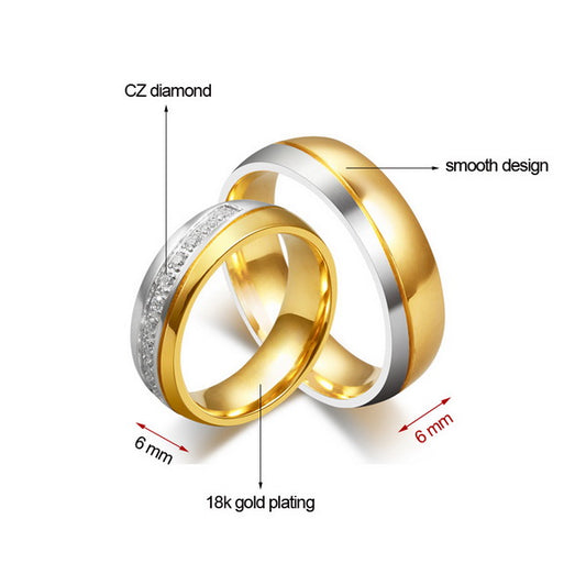 Origsoul 18k gold plating everyday wear rings for couples with CZ diamond and smooth design