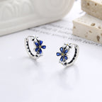 Origsoul birthflower daisy hoop earrings for women with blue and white enamel floral design